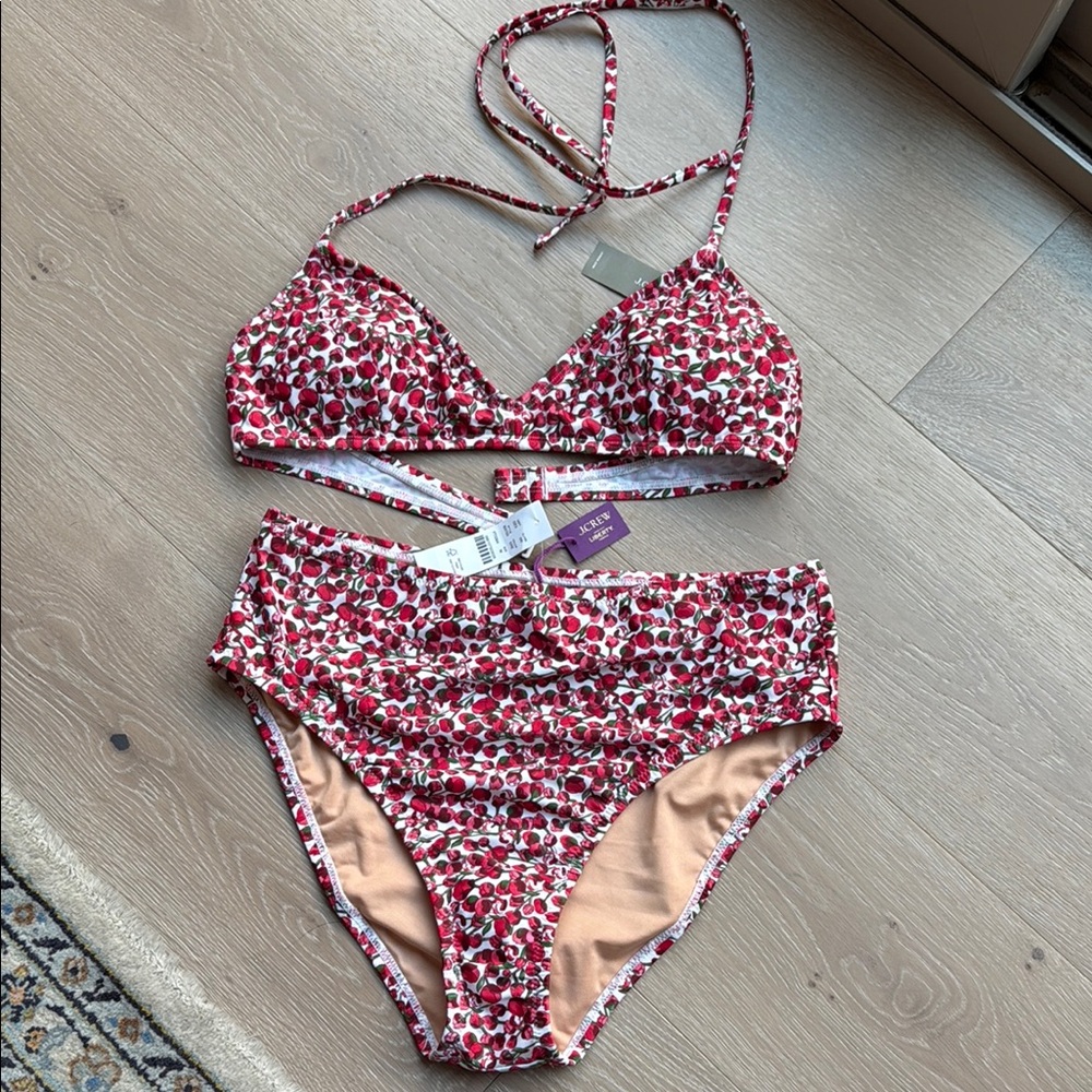J. Crew Liberty Print Red and White Floral Bikini New